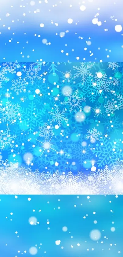 Snowy winter background with blue snowflakes and a frosty effect.