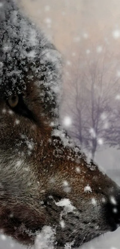 Wolf in a snowy forest, winter landscape mobile wallpaper.