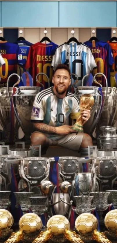 Soccer legend with an impressive collection of trophies and jerseys.