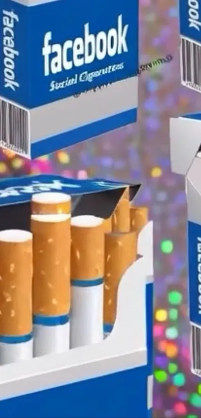Artistic wallpaper with social media cigarette cartons.