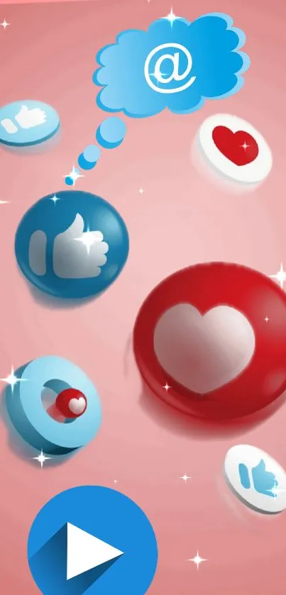 Colorful social media icons on pink wallpaper.