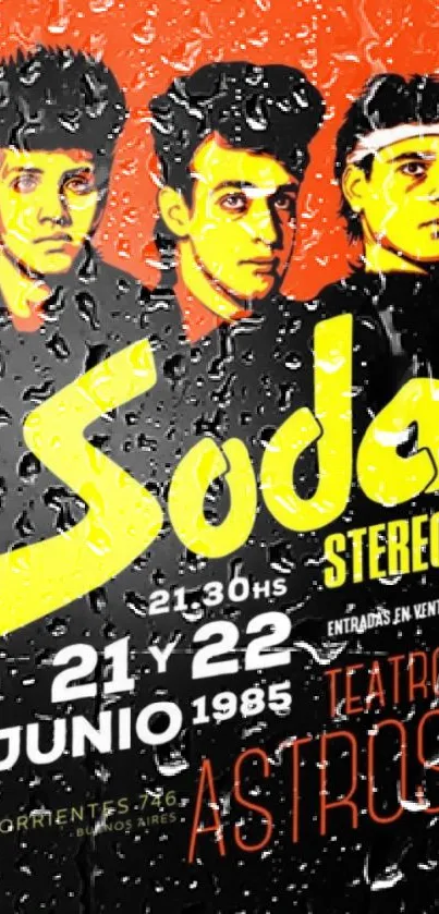 Soda Stereo 1985 concert poster with orange tones.