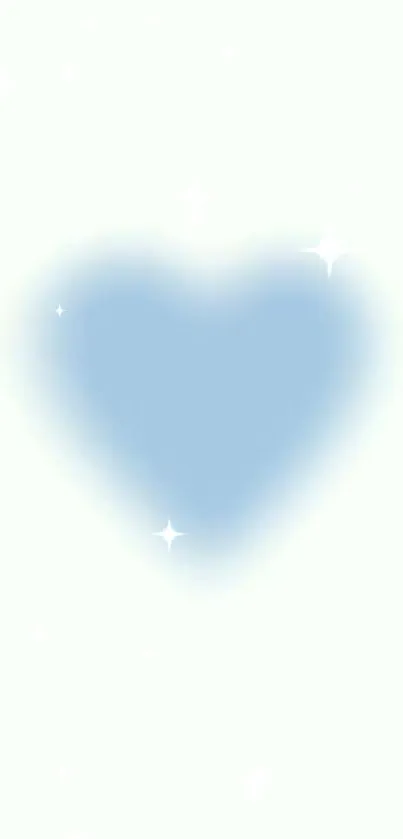 Soft blue heart with sparkles on mobile wallpaper.