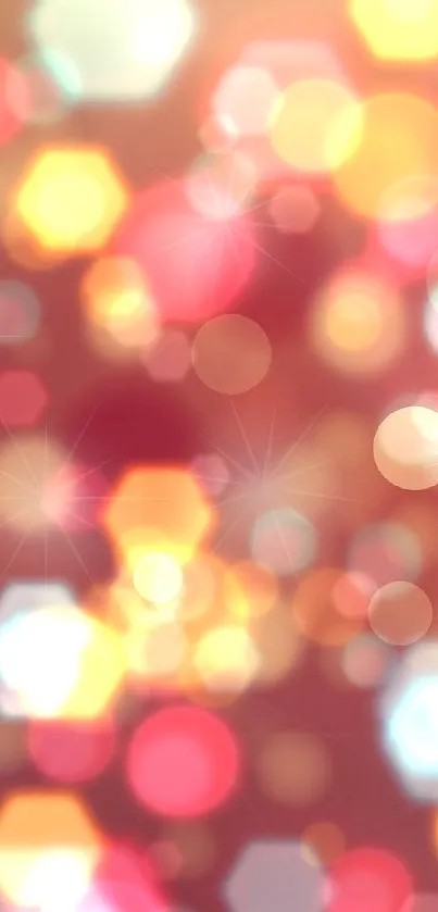 Mobile wallpaper with soft glowing bokeh and warm red hues.