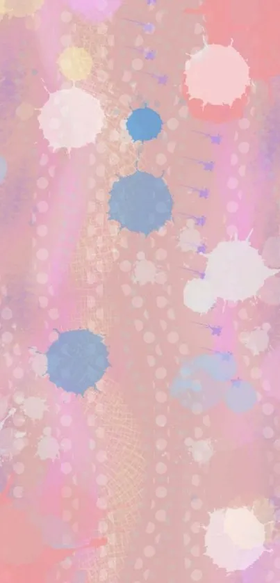 Soft pastel abstract mobile wallpaper with vibrant splashes and dots.