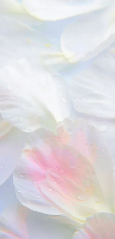 Delicate pastel petals with water droplets creating a soft floral wallpaper.