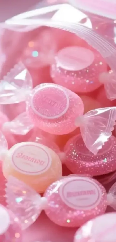 Soft pink wrapped candy in a pastel setting.