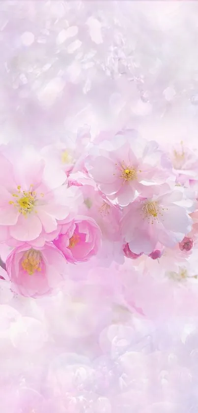 Soft pink floral wallpaper with delicate blossoms.