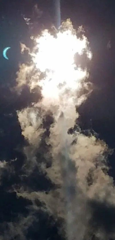 Mobile wallpaper of a solar eclipse with cloud formations.