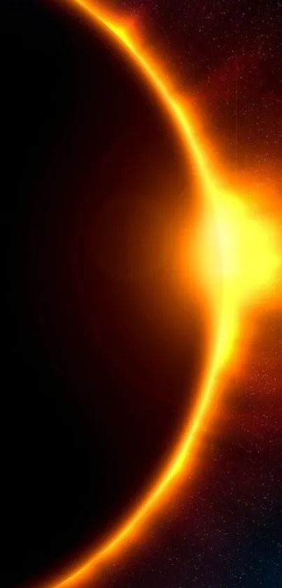 Mobile wallpaper featuring a solar eclipse with vibrant orange and yellow hues.