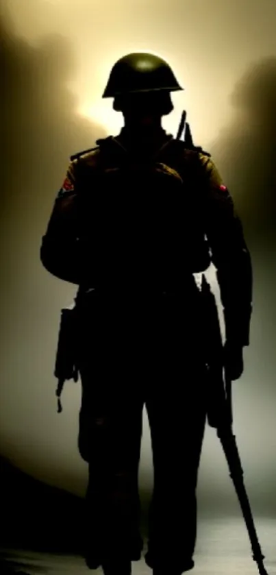 Dark soldier silhouette in spotlight, artistic wallpaper.