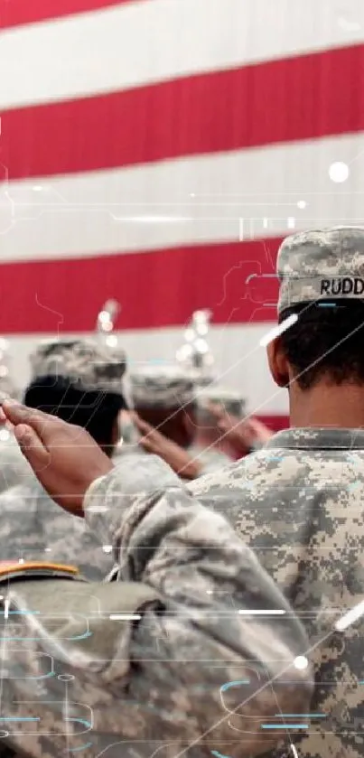 Soldiers saluting before American flag wallpaper.