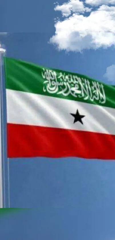 Somaliland flag waving against a blue sky.