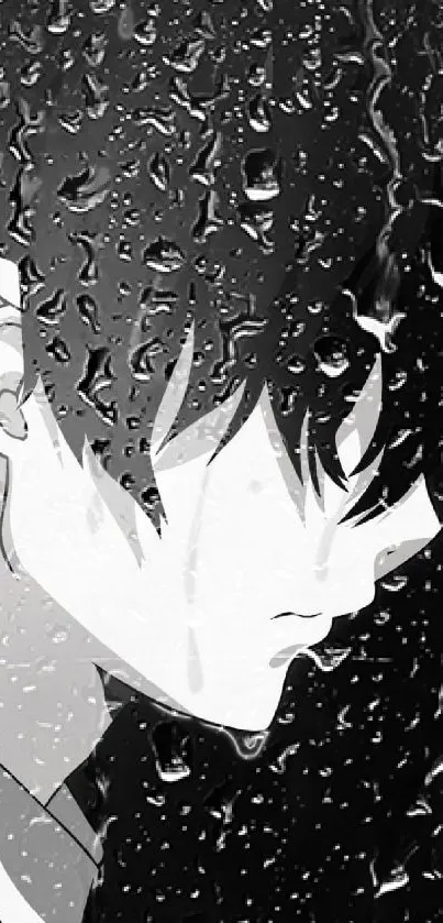 Anime character in black and white, showing a somber expression.