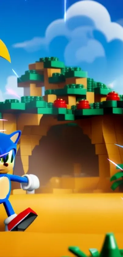 Sonic Lego-themed mobile wallpaper with vibrant colors and a playful landscape.