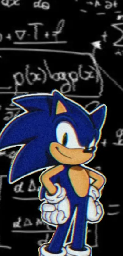 Sonic character on chalkboard with equations.