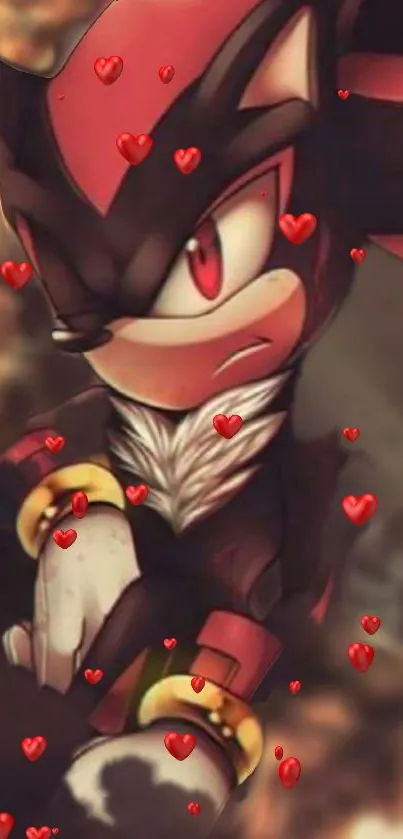 Sonic character with red hearts on wallpaper background.