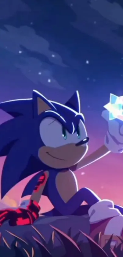 Sonic holding a glowing star under a vibrant starlit sky.