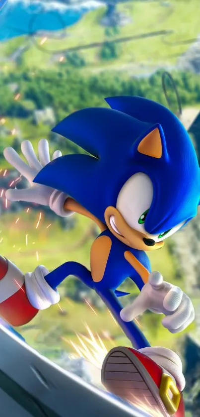 Sonic the Hedgehog in an action-packed scene on a vibrant mobile wallpaper.