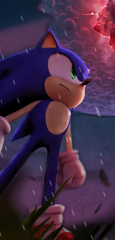 Sonic the Hedgehog stands boldly under a red sky.