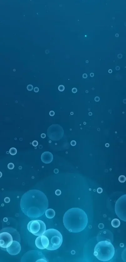 Mobile wallpaper with floating blue bubbles on a dark blue background.