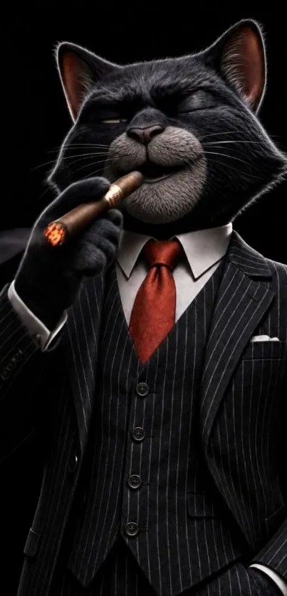 Animated cat in suit with cigar wallpaper.