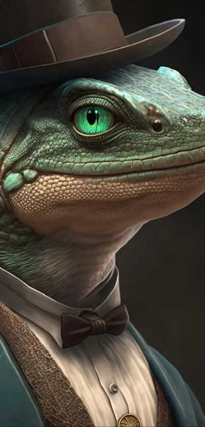 Lizard wearing a suit and top hat.