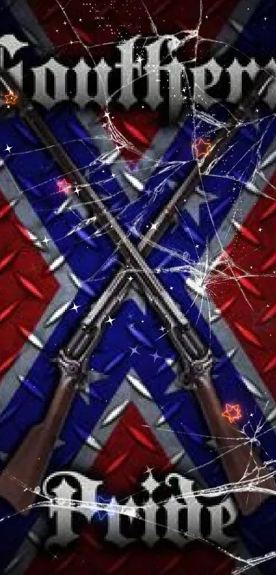 Southern Pride wallpaper with rifles and red background.