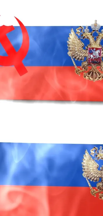 Unique wallpaper of Soviet and Russian flags side by side.