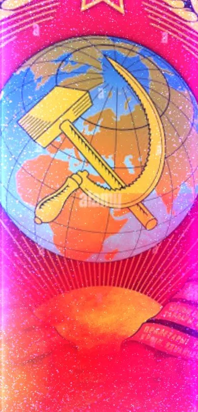 Soviet emblem mobile wallpaper with vibrant red and orange design.