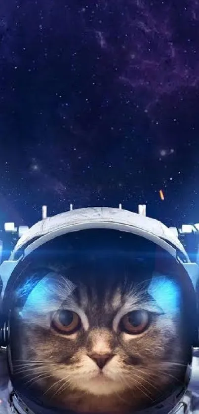 Mobile wallpaper of a cat in an astronaut suit exploring space.