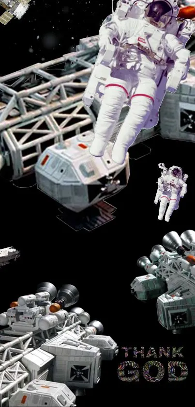 Astronauts and spacecraft in space-themed mobile wallpaper.