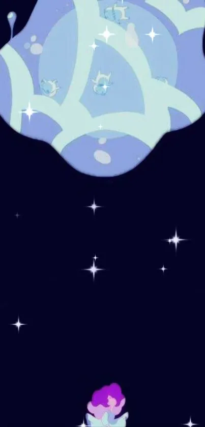 Fantasy space wallpaper with stars and purple elements for mobile.