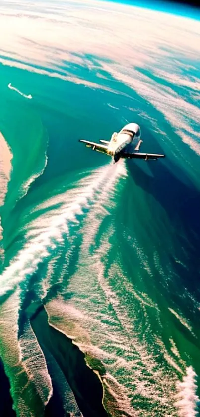 Space shuttle flying above Earth, capturing its beauty.