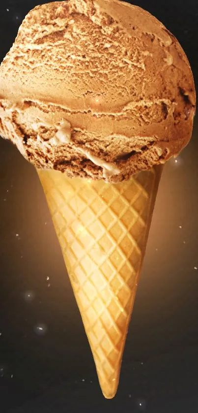 Ice cream cone against a space-themed background.