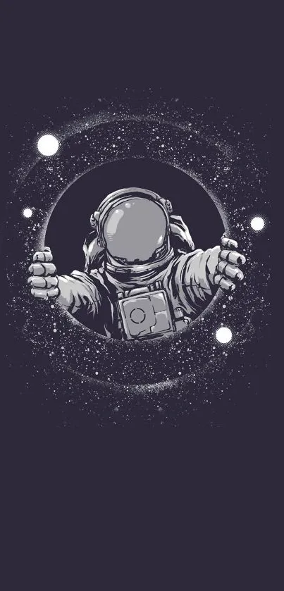 Astronaut artwork in cosmic space theme on mobile wallpaper.