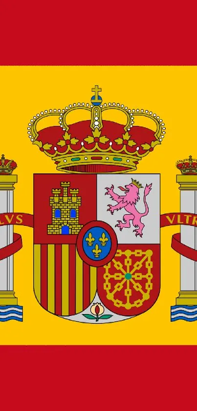 Spanish flag wallpaper featuring a regal crest and bright yellow background.