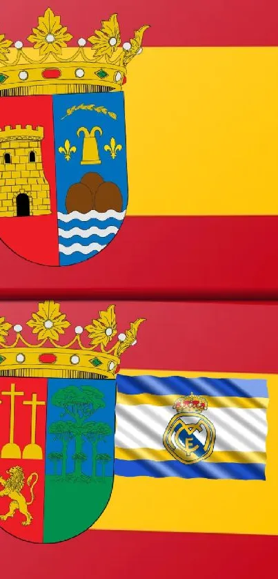 Spanish flags on leafy background mobile wallpaper.