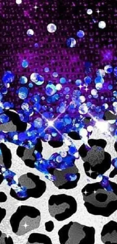 Purple sparkle leopard print mobile wallpaper.