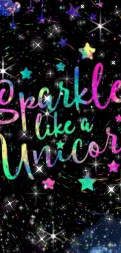 Sparkle like a unicorn quote on a vibrant, starry background.