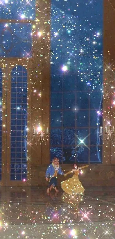 Sparkling ballroom scene with a magical, starry night ambiance.