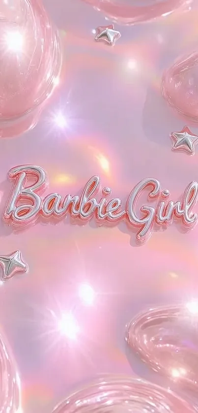 Sparkling pink Barbie Girl wallpaper with stars.