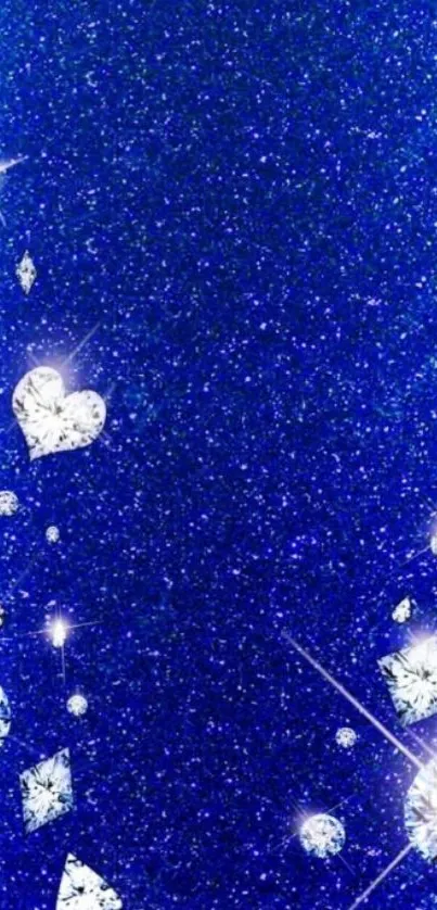 Sparkling blue wallpaper with diamonds and stars.