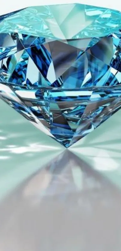 Sparkling blue diamond reflecting light beautifully.