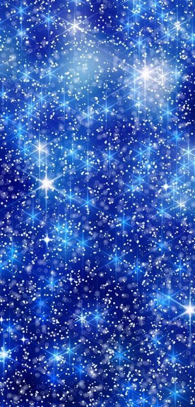 Blue galaxy star-filled wallpaper with a sparkling effect.