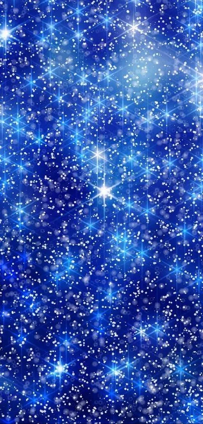 Sparkling blue galaxy wallpaper with stars and cosmic patterns.