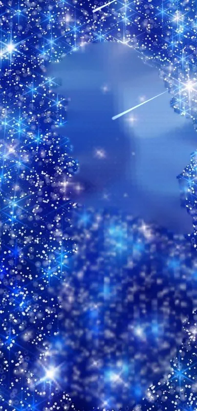 This is a sparkling blue galaxy wallpaper with stars.