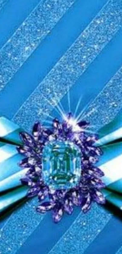 Sparkling blue wallpaper with gemstone design.