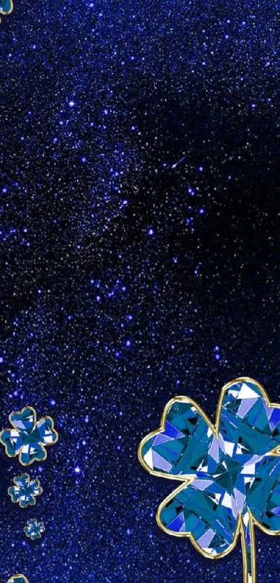 Blue gem flower mobile wallpaper with a starry background.