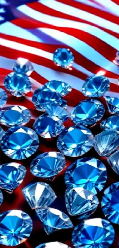 Blue gemstones sparkle on an American flag backdrop in this stylish mobile wallpaper.